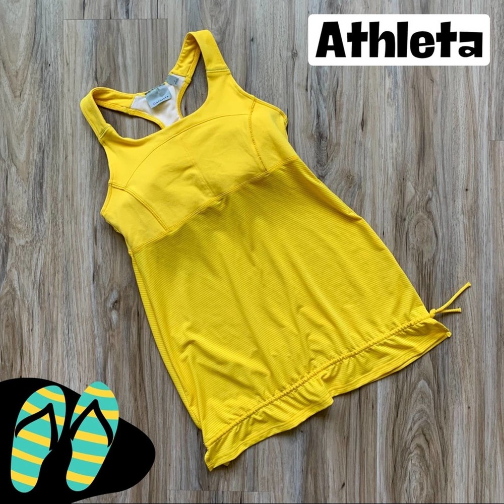 ATHLETA Size Small Yellow Racerback Tank Top Built-In Bra Loose Fit Tummy